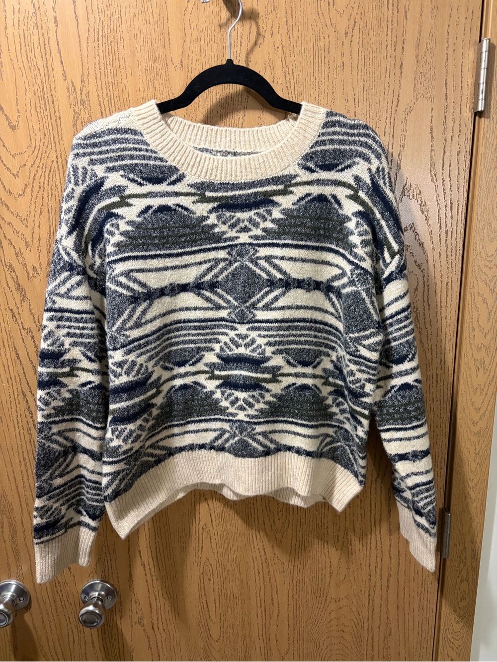 Lucky Brand M Cream Blue Southwestern Geometric Pullover Sweater